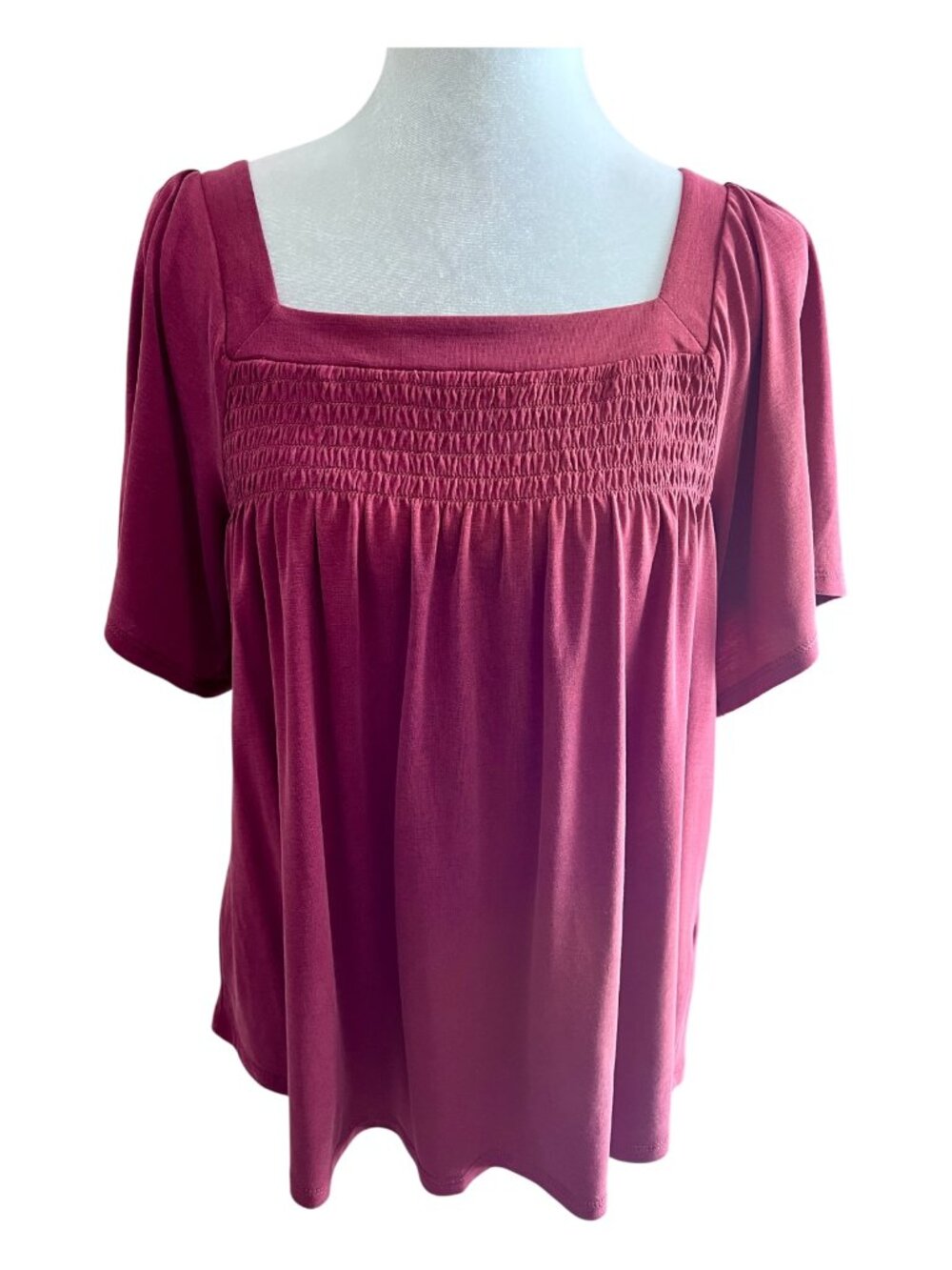 Lucky Brand Burgundy Smocked Square Neck Peasant Top Medium